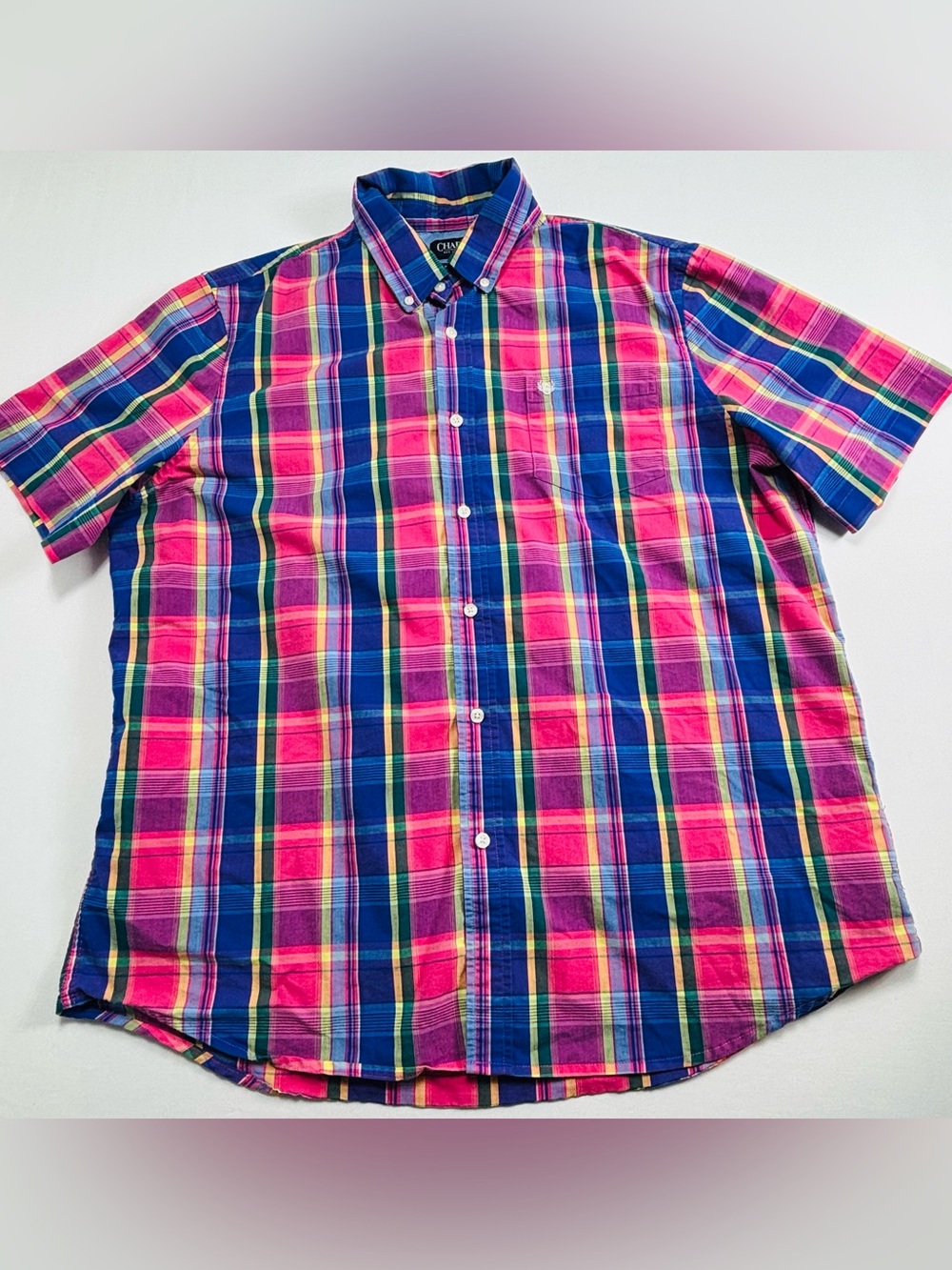 Chaps Men's Button-Down Plaid Shirt - Pink/Blue